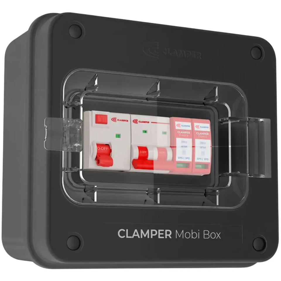Quadro Clamper Mobi Box na cor preta, mesmo conteúdo interno da versão branca